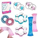 8Pcs Sensory Fidget Toys with Fidget Spinner,Spiky Sensory Finger Acupressure Rings Bike Chain Marble Mesh Fidgets Quiet Toys for Autism,Anxiety Toy Stocking Stuffers Gift for Boys Girls
