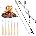 8pcs Smore Stick Set, Fireplace Fire Pit Poker Tong Set, Wood Color, Size 2