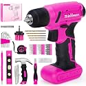 8V Pink Cordless Drill Set, 56 Pcs Power Drill Tool Set for Women