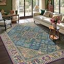 8x10 Boho Machine Washable Low Pile Area Rugs for Living Room Teal Purple