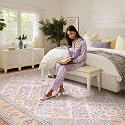 8x10 Boho Machine Washable Low Pile Area Rug for Living Room Lilac Lavender