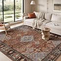 8x10 Boho Machine Washable Low Pile Area Rugs for Living Room Sienna Brown