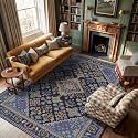 8x10 Boho Machine Washable Low Pile Area Rugs for Living Room Navy Blue
