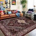 8x10 Burgundy Red and Black Vintage Boho Oriental Soft Washable Area Rug