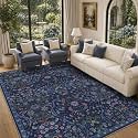 8x10 Large Floral Area Rug Soft Living Room Rug Blue Carpet