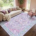 8x10 Lavender and Turquoise Vintage Boho Oriental Soft Washable Area Rug