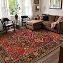 8x10 Maroon Brick and Hot Pink Vintage Boho Oriental Soft Washable Area Rug