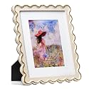 8x10 Picture Frame in Beige with Shinning Gold Wavy Edge, Resin Frame with Real Glass, Display 8x10 Photos Matted to 5x7, Vertical and Horizontal Desk Tabletop or Wall Hanging