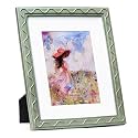 8x10 Picture Frame, Shinning Gold Swirls Against Sage-like Green, Resin Frame with Real Glass, Display 8x10 Photos Matted to 5x7, Vertical and Horizontal Desk Tabletop or Wall Hanging