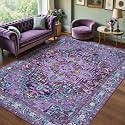 8x10 Purple and Turquoise Blue Vintage Boho Oriental Soft Washable Area Rug
