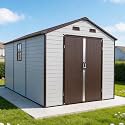 8x14 FT Resin Shed with Floor, Outdoor Storage Shed (Brown+White)