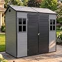 8x4 FT Resin Shed with Floor, Lockable Door, 2 Window, Black+Gray