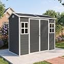 8x4 FT Resin Storage Sheds Outdoor with Floor Included, Plastic Sheds & Outdoor Storage Clearance with 2 Windows and Lockable Door, Backyard Storage Sheds for Garden Tools