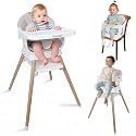 9 in 1 Convertible Baby High Chair with Booster, Wooden Highchair for Babies and Toddlers with Removable Tray &amp; 5-Point Harness, Multi-Functional Growing Seat for Feeding, Learning &amp; Play, Beige