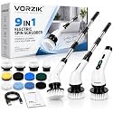 9 in 1 Electric Spin Scrubber,Cleaning Brush for Home, 300RPM/Mins 8 Heads - 90Mins Work Time, 3 Adjustable Size, 2 Speeds for Bathroom Shower Bathtub Car