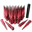9/16-18 Spiked Lug Nuts, 3/4" Hex Closed End Nut with 1 Socket Key, Wheel Spiked Lug Nuts for Dodge Ram 1500 2500 3500, Ford F250 F350, Fit for Aftermarket Wheel (32Pcs,Red)