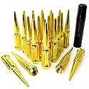 9/16-18 Spiked Lug Nuts, 3/4" Hex Closed End Nut with 1 Socket Key, Wheel Spiked Lug Nuts for Dodge Ram 1500 2500 3500, Ford F250 F350, Fit for Aftermarket Wheel (24Pcs,Gold)