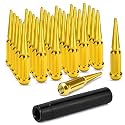 9/16-18 Spike Lug Nuts - 32 Pcs Gold Spiked Lug Nuts 9/16 Solid 4.4" Tall Acorn Lug Nut with 1 Socket Key Replacement for 1994-2010 Ram 2500/3500, 1984-1997 F250/F350, 1974-1988 J20
