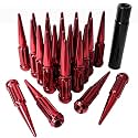 9/16-18 Spiked Lug Nuts, 3/4" Hex Closed End Nut with 1 Socket Key, Wheel Spiked Lug Nuts for Dodge Ram 1500 2500 3500, Ford F250 F350, Fit for Aftermarket Wheel (24Pcs,Red)