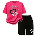 9-16Y Tween Girl Clothes 2 Piece Short Sleeve Heart Print Top and Shorts Teen Girl Summer Outfits Short Set