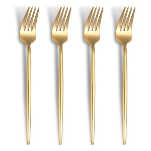 french style 4-piece dinner fork  stainless steel flatware forks set  elegant dishwasher-safe silverware cutlery set for home restaurants amp gifting aurum gold