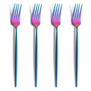 french style 4-piece dinner fork  stainless steel flatware forks set  elegant dishwasher-safe silverware cutlery set for home restaurants amp gifting rainbow