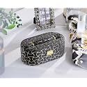 9.5" Long Leather Jewelry Organizer Case with Mirror, Gold Swirl Pattern, Black