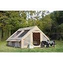 9.8 x13ft Inflatable Camping Tents with Hand Pump, Air Glamping Tents, Easy Setup Waterproof and Windproof Blow up Tent, 4 Seasons Oxford Cabin Tent with Mesh & Chimney Window. Beige
