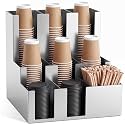 9 Compartment Stainless Steel Vertical Coffee Cup and Lid Dispenser
