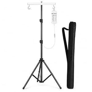 9 ft adjustable iv drip stand with dual hooks foldable tripod base amp carry bag portable medical iv pole for hospital clinic home care amp travel
