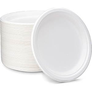 9 inch 50 count round off-white disposable bagasse paper plates  eco-friendly sugarcane paper plates for wedding party cafes amp homes