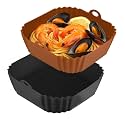 Boribim 9 Inch Large Air Fryer Silicone Liners - 2 PCS Square Reusable AirFryer Basket Liners for 5-8QT Air fryer, Air fryer Accessories for Baking Roasting Microwave (Black + Brown)