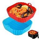 Boribim 9 Inch Large Air Fryer Silicone Liners - 2 PCS Square Reusable AirFryer Basket Liners for 5-8QT Air fryer, Air fryer Accessories for Baking Roasting Microwave (Red + Blue)