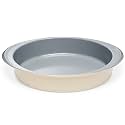 9 Inch Nonstick Round Cake Pan with Handle, Ceramic Coating PFOA PFAS PTFE Free, Aluminized Steel, Oven Safe 550°F, Dishwasher Safe, For Layer Cakes Cheesecakes and Brownies (Cream)