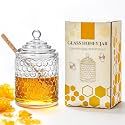 9 oz Crystal Honey Pot with Dipper Glass Honey Jar Container with Dispenser