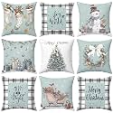 9 Pcs Teal Christmas Pillow Cover 18x18'' Christmas Cushion Cover