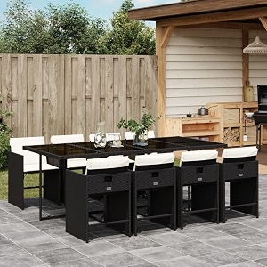 9-Piece Black and Cream White Outdoor Dining
