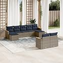 9 Piece Garden Sofa Set with Cushions, Grey Poly Rattan Outdoor Patio Furniture, Modular Design for Backyard Terrace