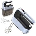 Yomelo 9-Speed Digital Hand Mixer Electric, 400W Powerful DC Motor, Hand Mixer Electric Handheld with Snap-On Storage Case, 5 Stainless Steel Accessories, Beaters, Dough Hooks, Whisk(Ocean Blue)