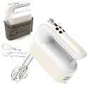 Yomelo 9-Speed Digital Hand Mixer Electric, 400W Powerful DC Motor, Hand Mixer Electric Handheld with Snap-On Storage Case, 5 Stainless Steel Accessories, Beaters, Dough Hooks, Whisk(Cream White)