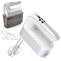 Yomelo 9-Speed Digital Hand Mixer Electric, 400W Powerful DC Motor, Hand Mixer Electric Handheld with Snap-On Storage Case, 5 Stainless Steel Accessories, Beaters, Dough Hooks, Whisk(Silvery White)