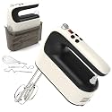 Yomelo 9-Speed Digital Hand Mixer Electric, 400W Powerful DC Motor, Hand Mixer Electric Handheld with Snap-On Storage Case, 5 Stainless Steel Accessories, Beaters, Dough Hooks, Whisk(Creamy/Black)