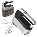 Yomelo 9-Speed Digital Hand Mixer Electric, 400W Powerful DC Motor, Hand Mixer Electric Handheld with Snap-On Storage Case, 5 Stainless Steel Accessories, Beaters, Dough Hooks, Whisk(Silvery Black)