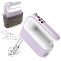 Yomelo 9-Speed Digital Hand Mixer Electric, 400W Powerful DC Motor, Hand Mixer Electric Handheld with Snap-On Storage Case, 5 Stainless Steel Accessories, Beaters, Dough Hooks, Whisk(Lilac Purple)