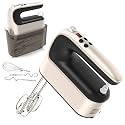 Yomelo 9-Speed Digital Hand Mixer Electric, 400W Powerful DC Motor, Hand Mixer Electric Handheld with Snap-On Storage Case, 5 Stainless Steel Accessories, Beaters, Dough Hooks, Whisk(Champagne Gold)