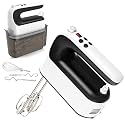 Yomelo 9-Speed Digital Hand Mixer Electric, 400W Powerful DC Motor, Hand Mixer Electric Handheld with Snap-On Storage Case, 5 Stainless Steel Accessories, Beaters, Dough Hooks, Whisk(White/Black)