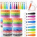90 Pcs Back to School Motivational Quote Bracelets and Keychain Bulk Inspirational Rubber Wristband Stretch Silicone Band Colored Keychain Organza Bag Gift for Women Student Teacher Employee