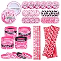 90 Pcs Breast Cancer Awareness Party Favors, Bracelets Button Pins Pencils