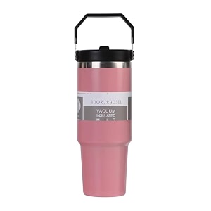 900ml stainless steel tumbler with handle amp straw double wall vacuum insulated leakproof travel mug for hot amp cold drinks gym office travel men women pink