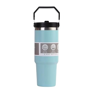 900ml stainless steel tumbler with handle amp straw double wall vacuum insulated leakproof travel mug for hot amp cold drinks gym office travel men women blue